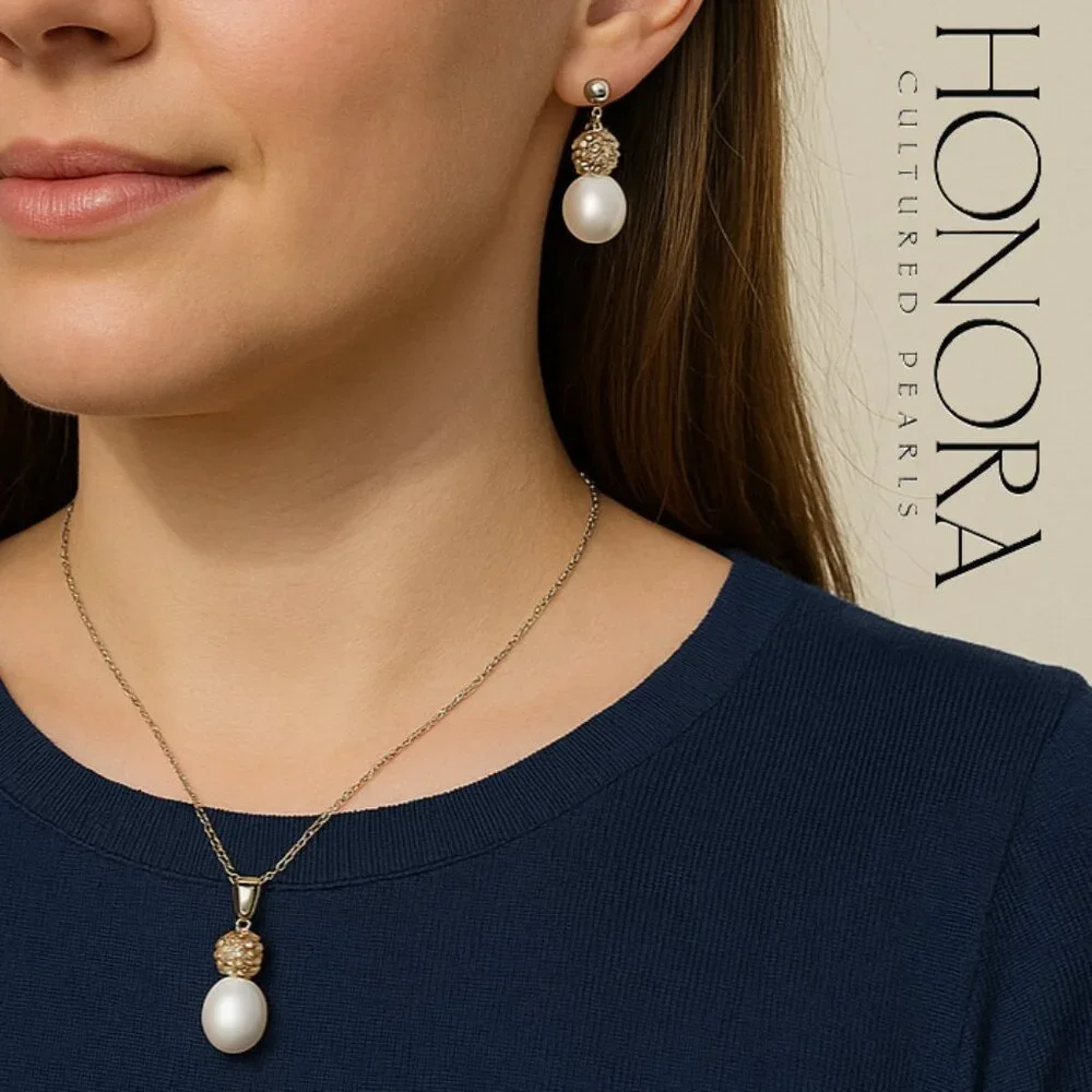 NEW Honora Cultured Pearls Necklace Earrings Boxed Gift Set Jewelry Brand New Ma